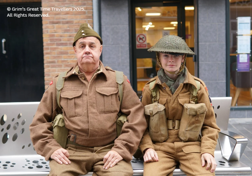 Grim's Great Time Travellers WW2 soldiers join historical re-enactors in the town centre