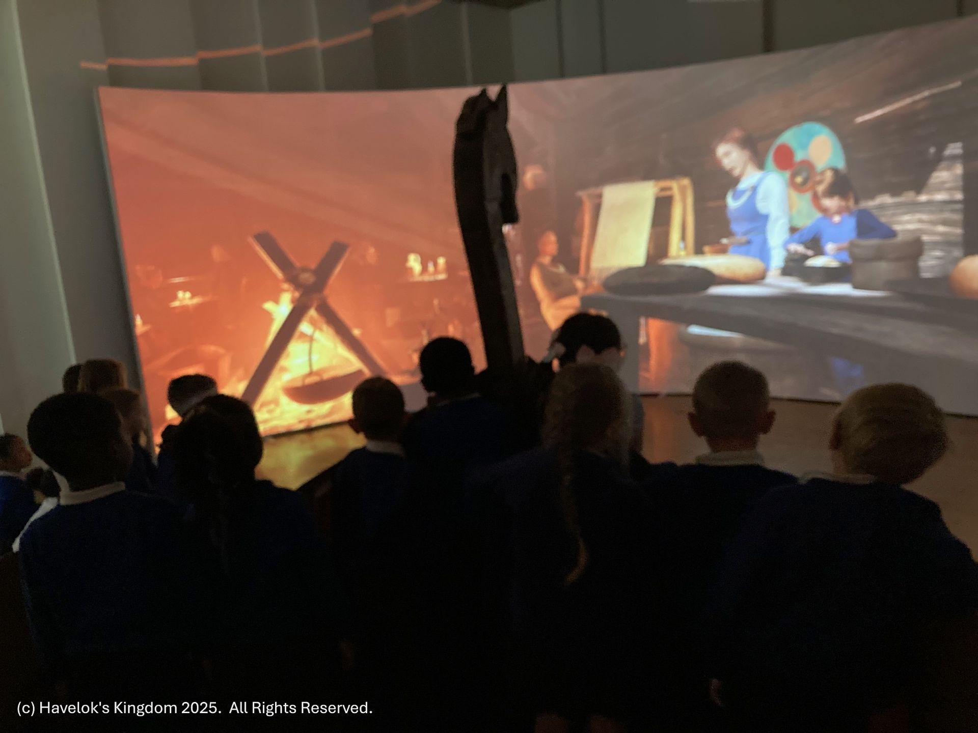 Schools children watching haveloks immersive viking voyage