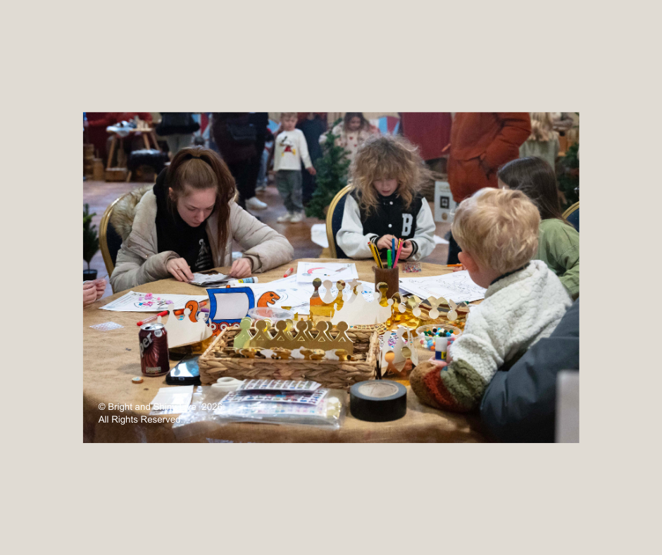 Families enjoying arts and crafts at Havelok Viking event