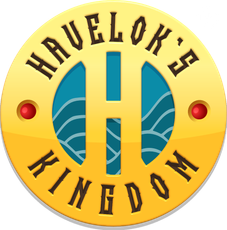 A yellow circle with the words havelok 's kingdom on it