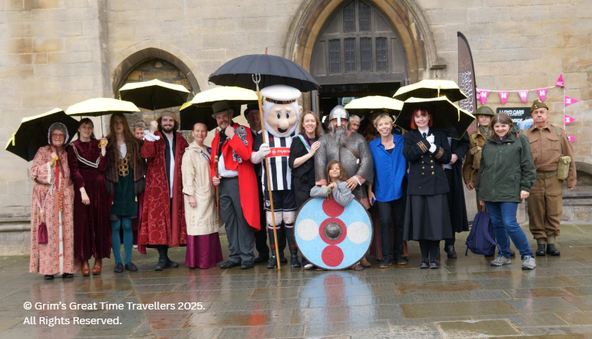 Julia Thompson Emma Lingard and the cast of Grim's Great Time Travellers a Haveloks Kingdom event 