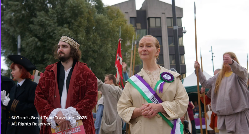 Jill Myers as a Suffragette and Bram Goudie as John Whitgift for Grim's Great Time Travellers Event part of Havelok