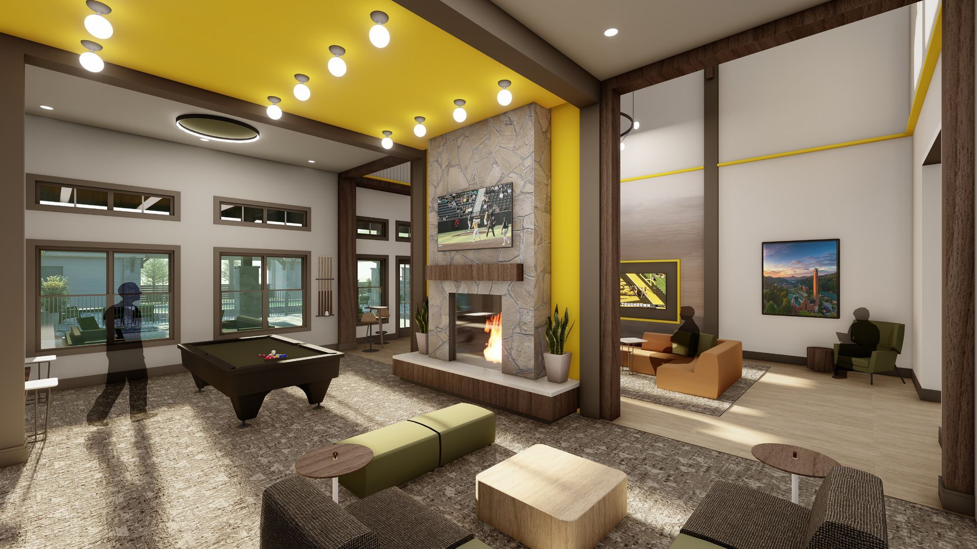 Rendering of a gaming area in a student lounge