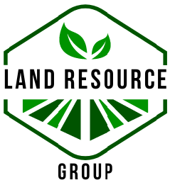 Land Resource Group logo with green leaves and farmland in a hexagon outline