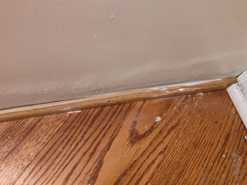 A close up of a wooden floor next to a wall.