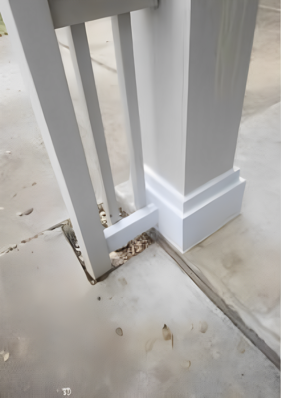 A close up of a white railing on a porch