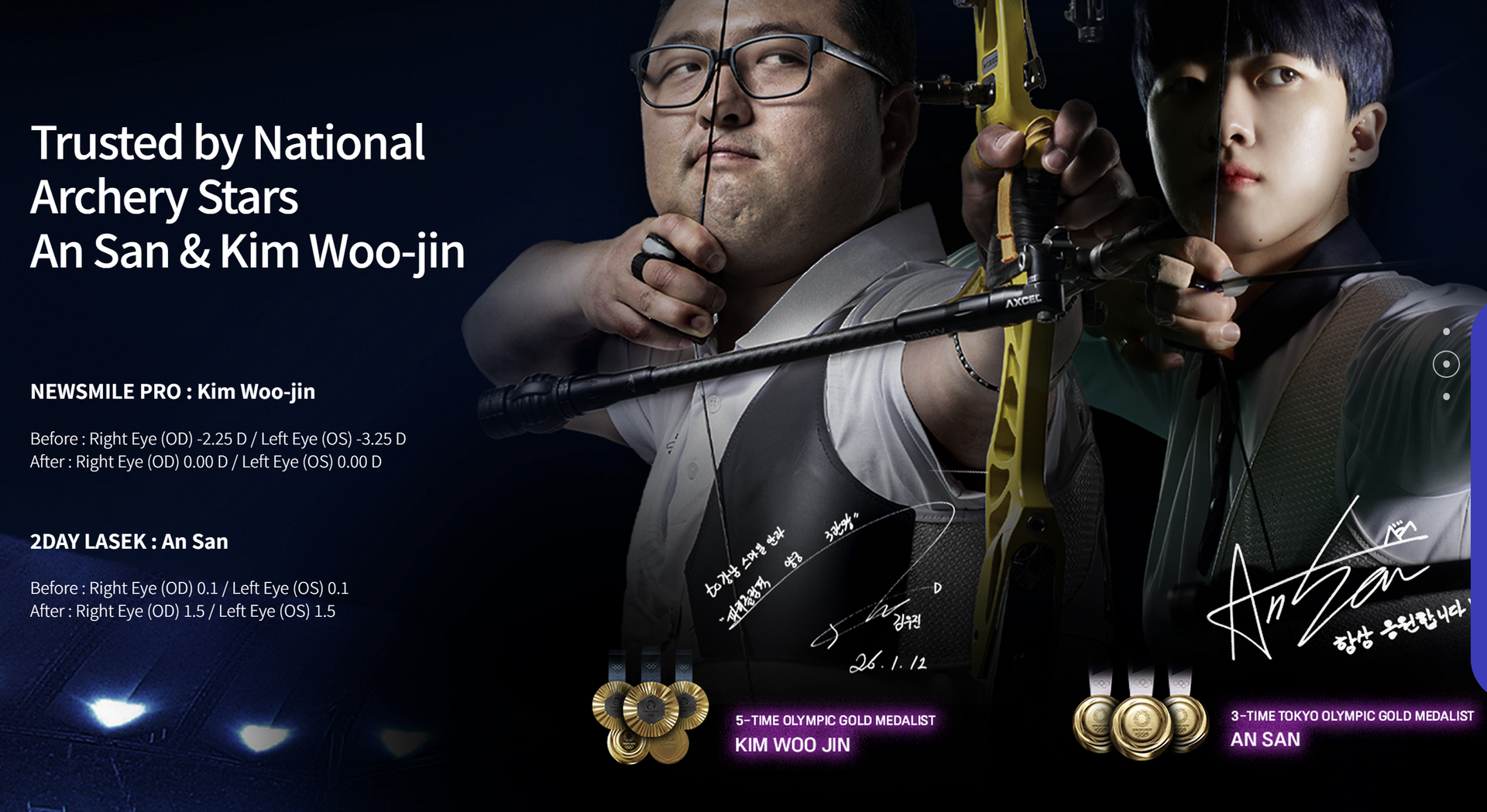 Korean national archers An San and Kim Woo-jin, vision correction patients at Gangnam Smile Eye Clinic