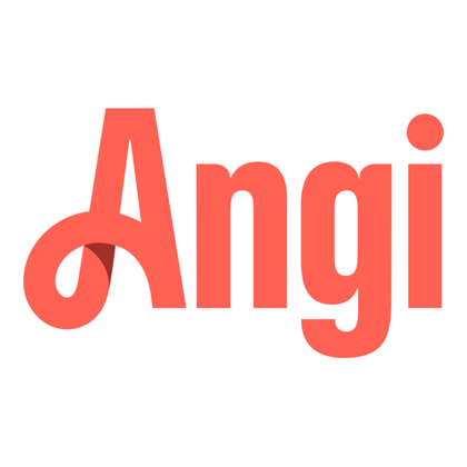 Angi logo in coral red on a white background