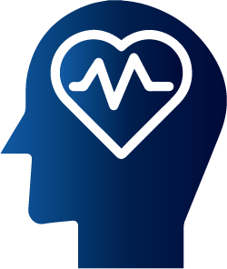A blue head with a heart and a heartbeat in it.