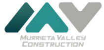 Murrieta Valley Construction logo with teal and gray geometric lettering