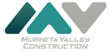 Murrieta Valley Construction logo with teal and gray geometric lettering