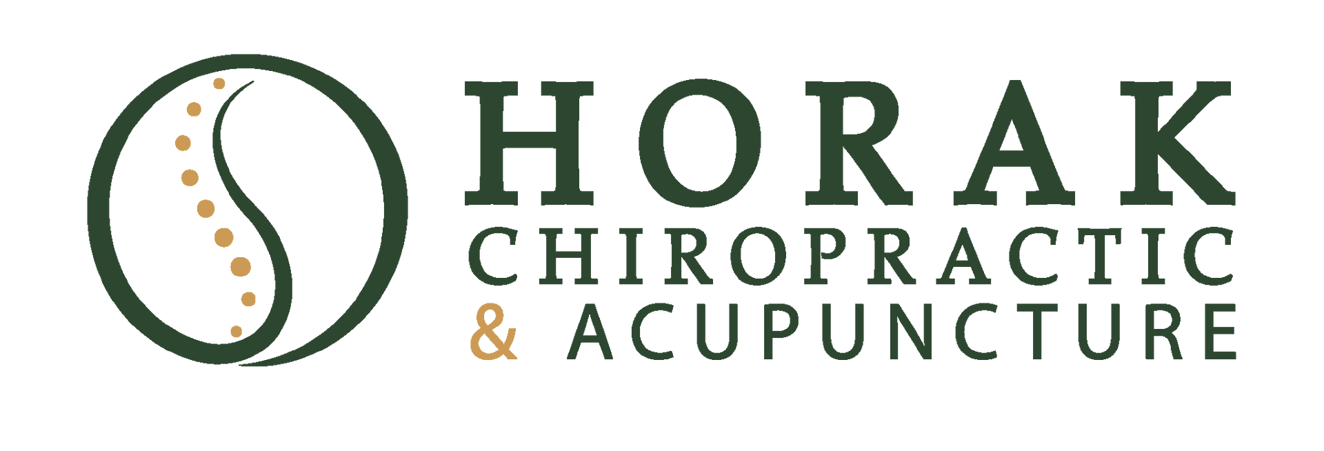 Horak Chiropractic & Acupuncture logo with green circular spine icon and gray-green text