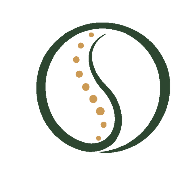 Green circular logo with a white center, gold dotted curve, and a dark green S-shaped line