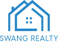 The logo for swang realty is a blue house with a window.