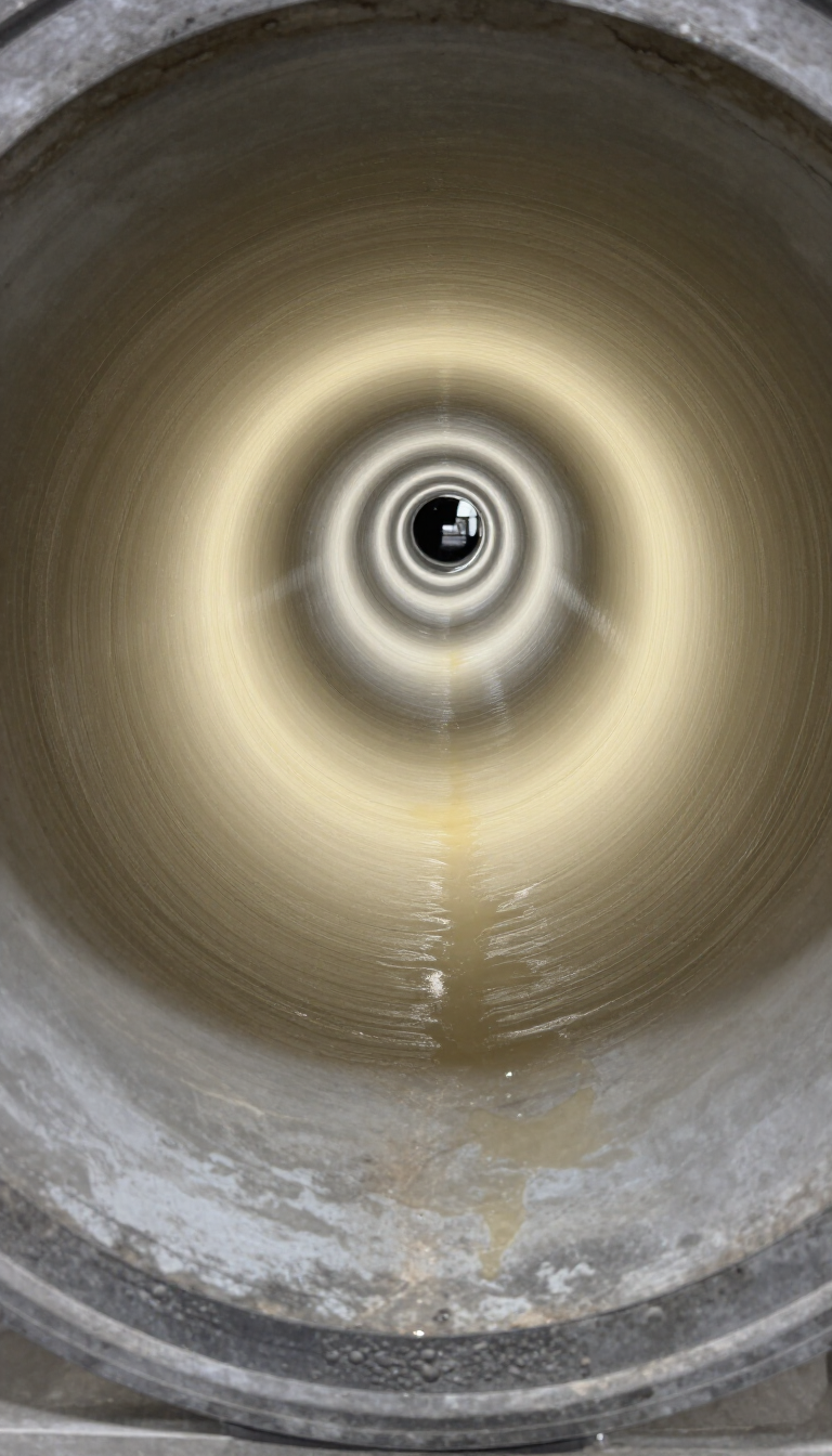HVAC technician inspecting an air conditioning unit with a flashlight outside a house.