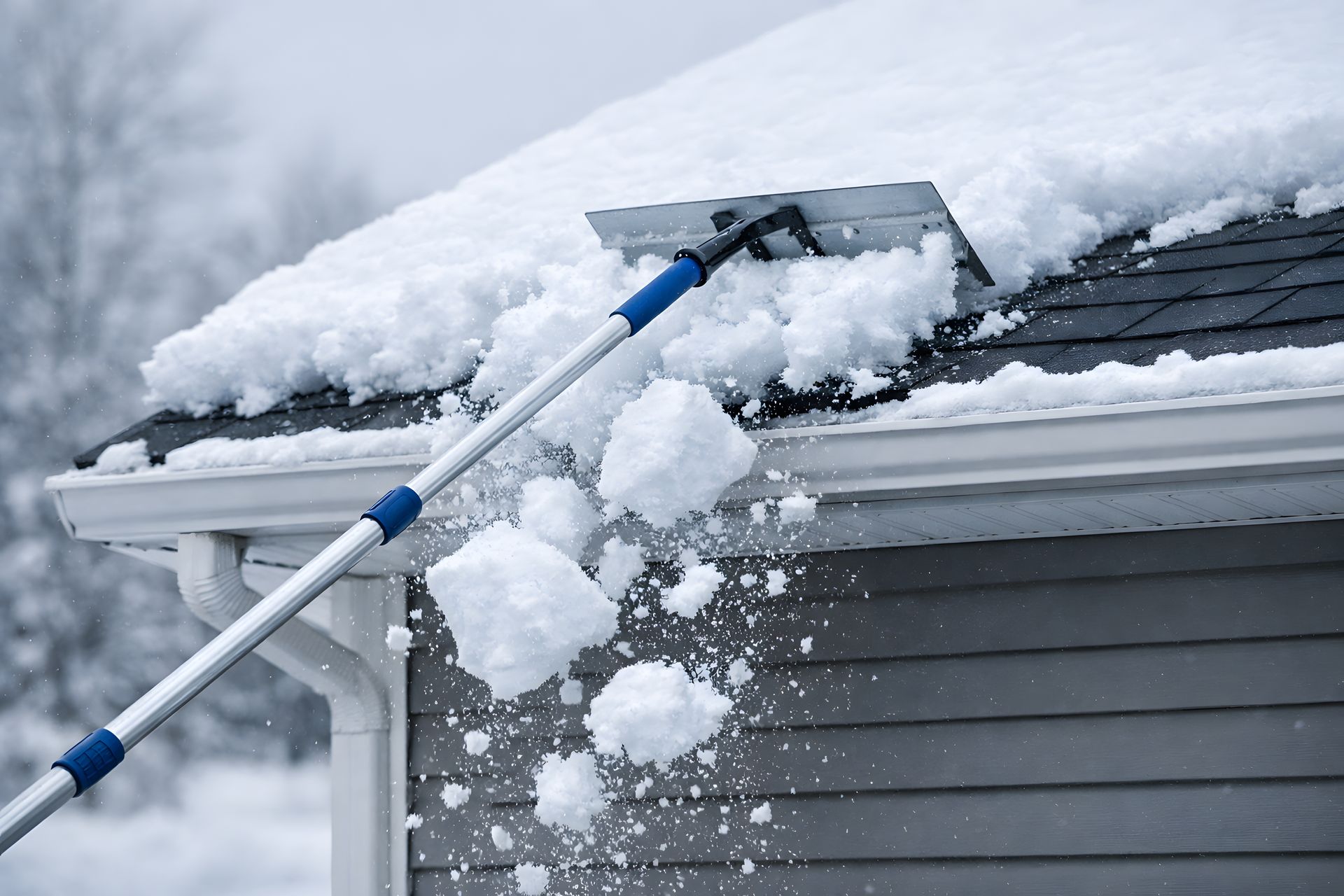 Someone cleaning snow off their roof