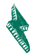 A green stamp of a lightning bolt on a white background.