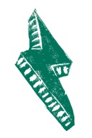 A green stamp of a lightning bolt on a white background.