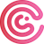 Pink and red circular logo with the letter 