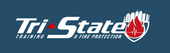 Tri-State Training & Fire Protection logo with red shield and flame on blue background