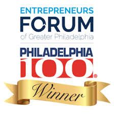 Entrepreneurs Forum of Greater Philadelphia Philadelphia 100 Winner logo with gold ribbon