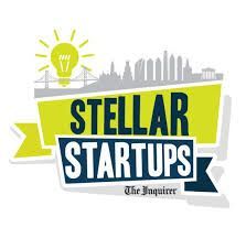 Stellar Startups logo with lime and navy text, city skyline, sun icon, and The Inquirer branding