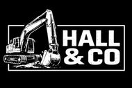 Black-and-white logo of an excavator beside the text &ldquo;HALL & CO&rdquo;