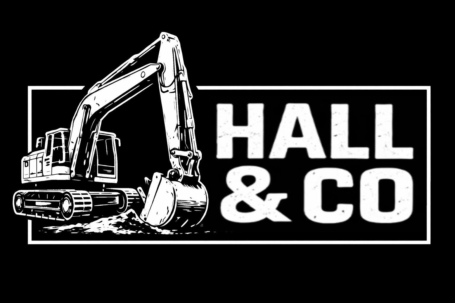 Black-and-white logo of an excavator beside the text &ldquo;HALL & CO&rdquo;