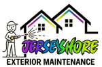 Jersey Shore Exterior Maintenance logo with house outline, painter, and purple text on white background