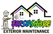 Jersey Shore Exterior Maintenance logo with house outline, painter, and purple text on white background