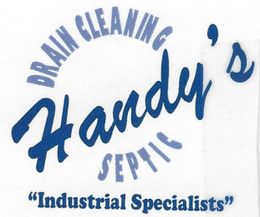 Handy's Septic logo: Blue text on white. 