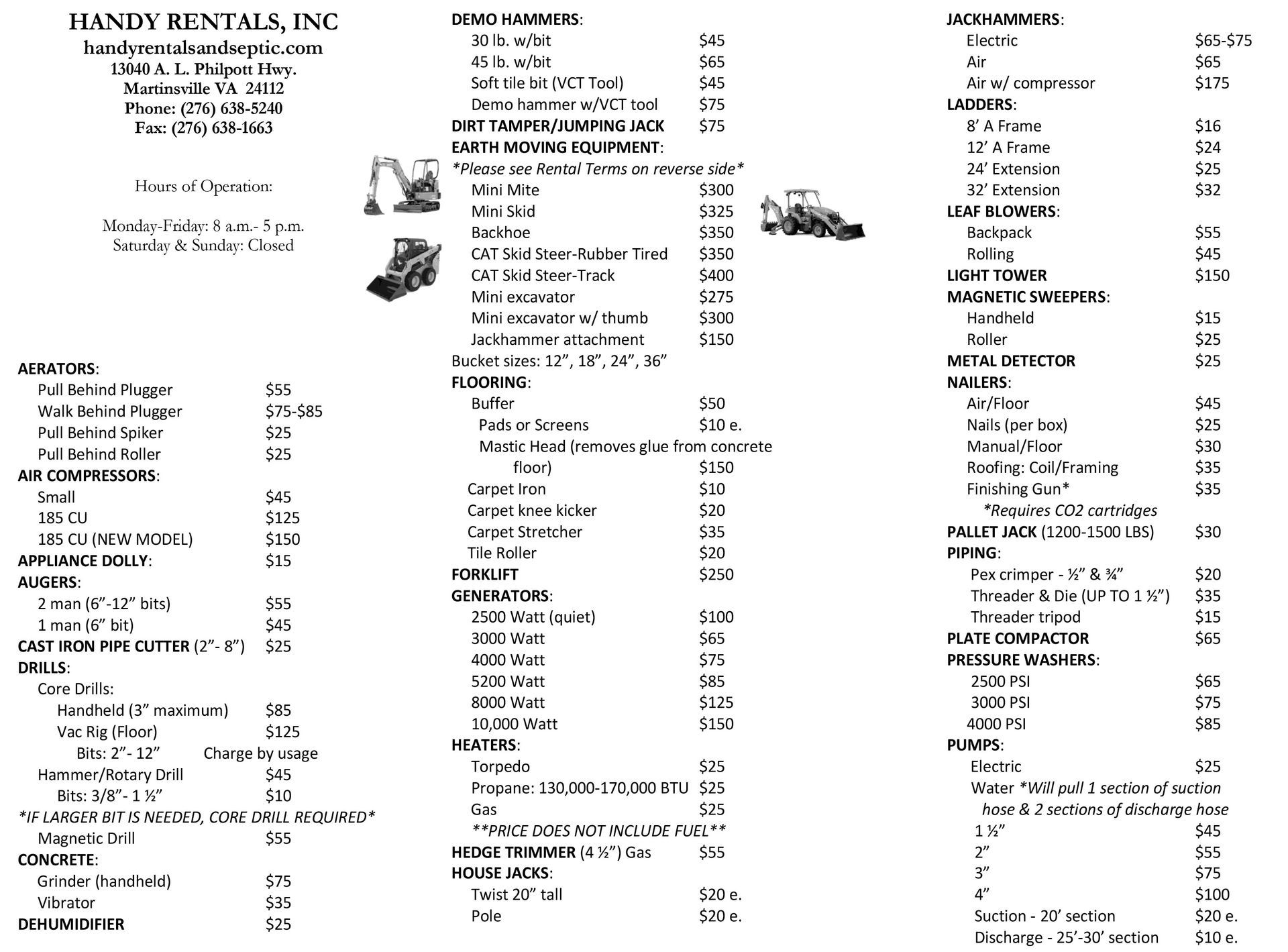 Rental Equipment Pricing