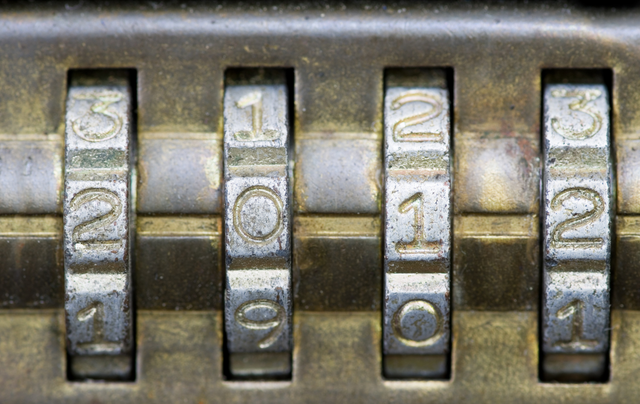 A close up of a combination lock with numbers on it