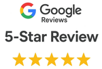 Google Reviews 5-star rating with five yellow stars on a white background