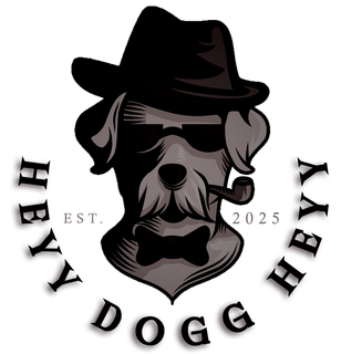 Stylized dog logo in a black fedora, with curved text reading “HEYY DOGG HEYY” around it