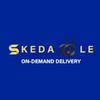 Logo for Skedale On-Demand Delivery: yellow and white text on blue background.