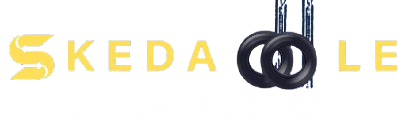 Logo of "SKEDALE" with black gymnastic rings.