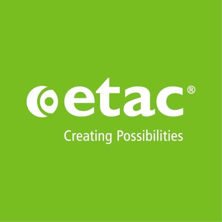 Etac logo: White text on green background,