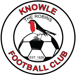 Knowle Football Club logo: Red robin on a soccer ball, with text
