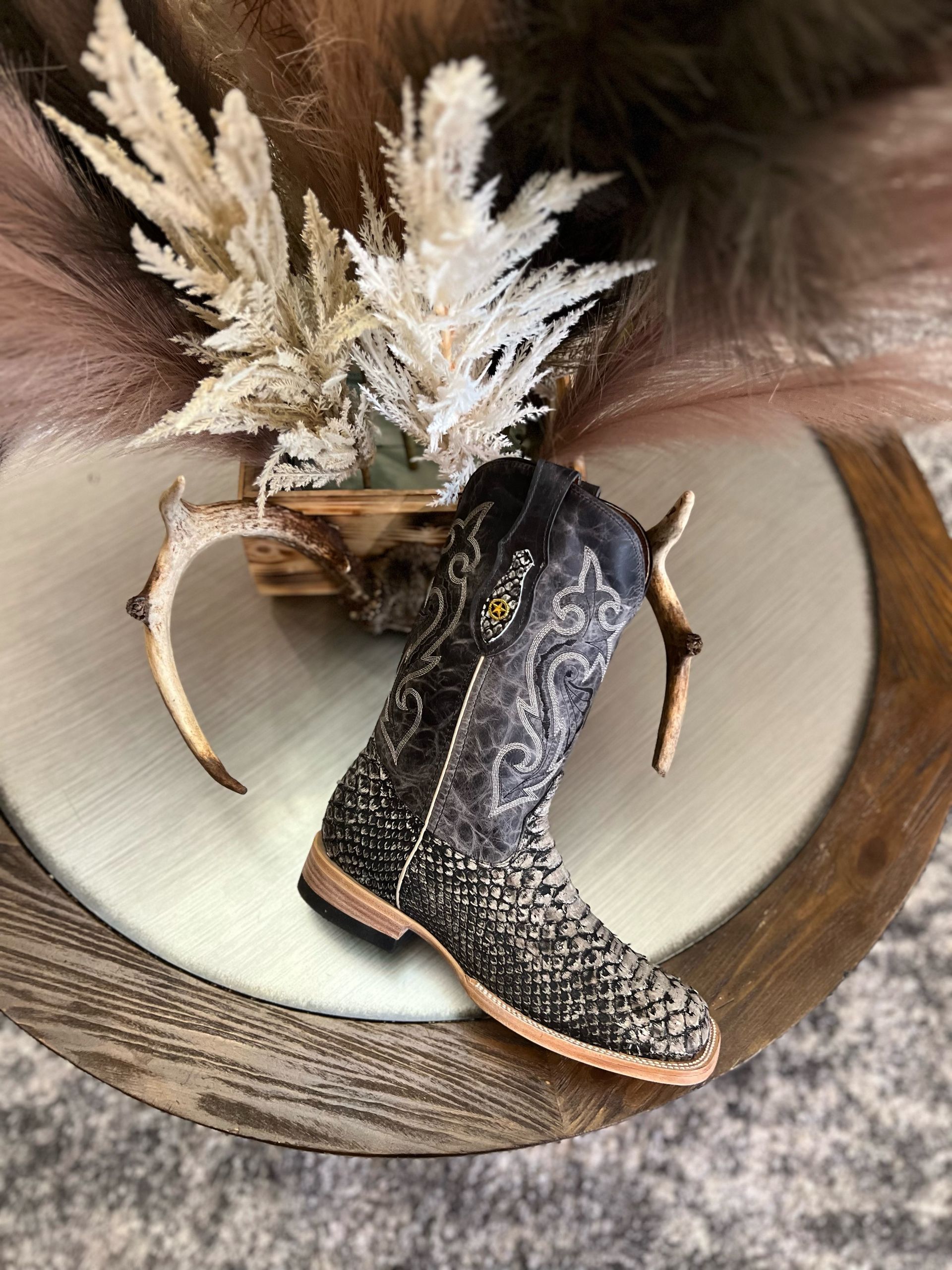 RR Western Mens Black Exotic Python Cowboy Boots