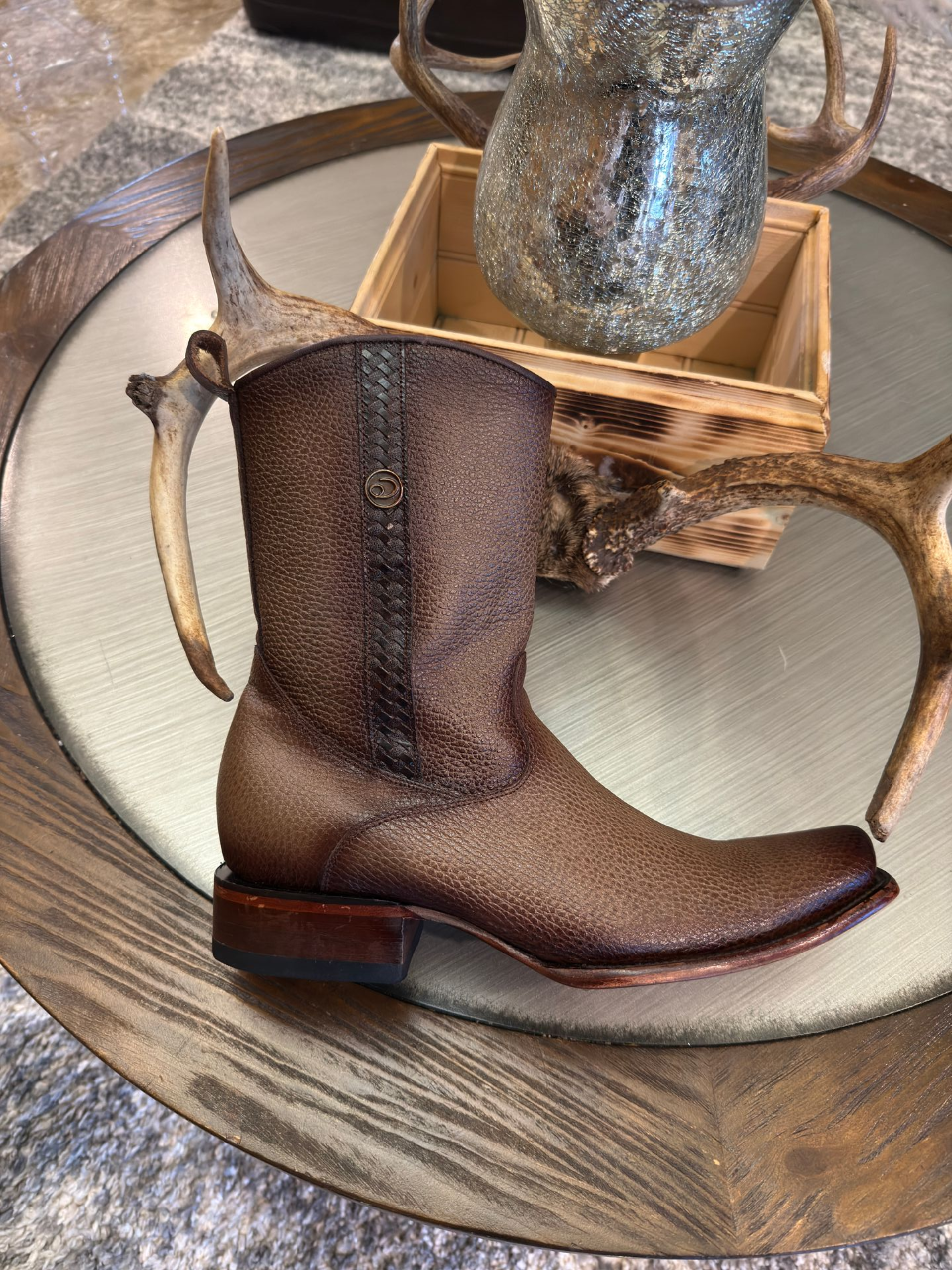 Mens Exotic Walnut Deer Cowboy Ankle Boots JW Ranch