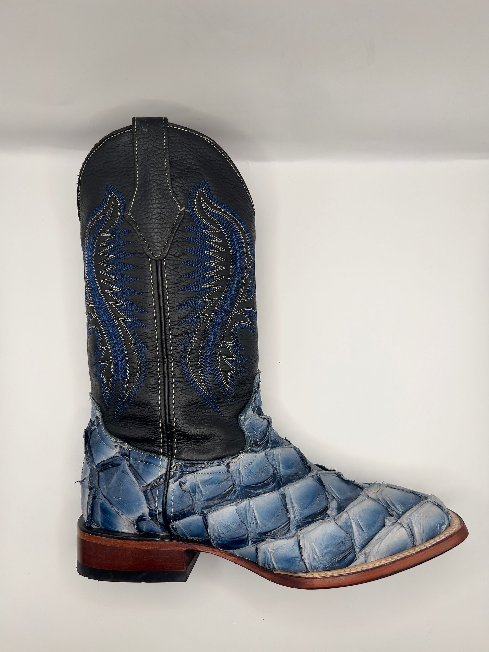 RR Western Mens Exotic Blue Pirarucu Cowboy Boots