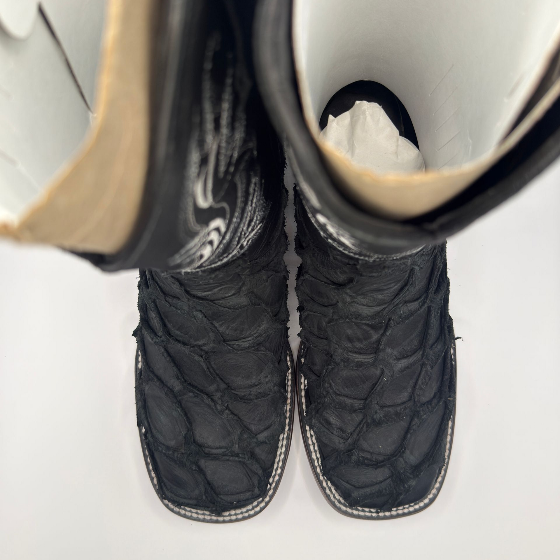 Men's Matte Black Exotic Pirarucu Cowboy Boots