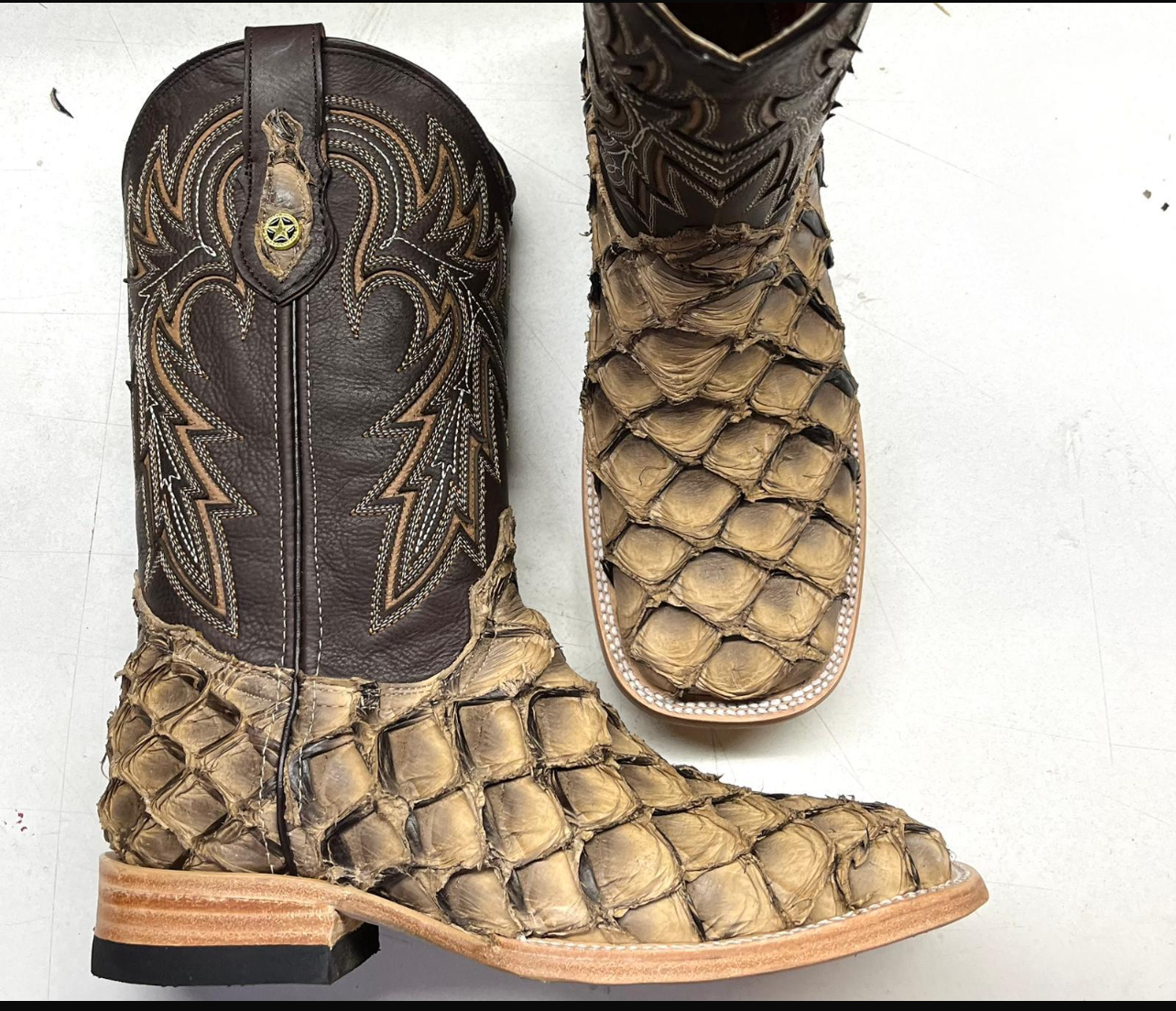 RR Western Iced Coffee Exotic Pirarucu Cowboy Boots