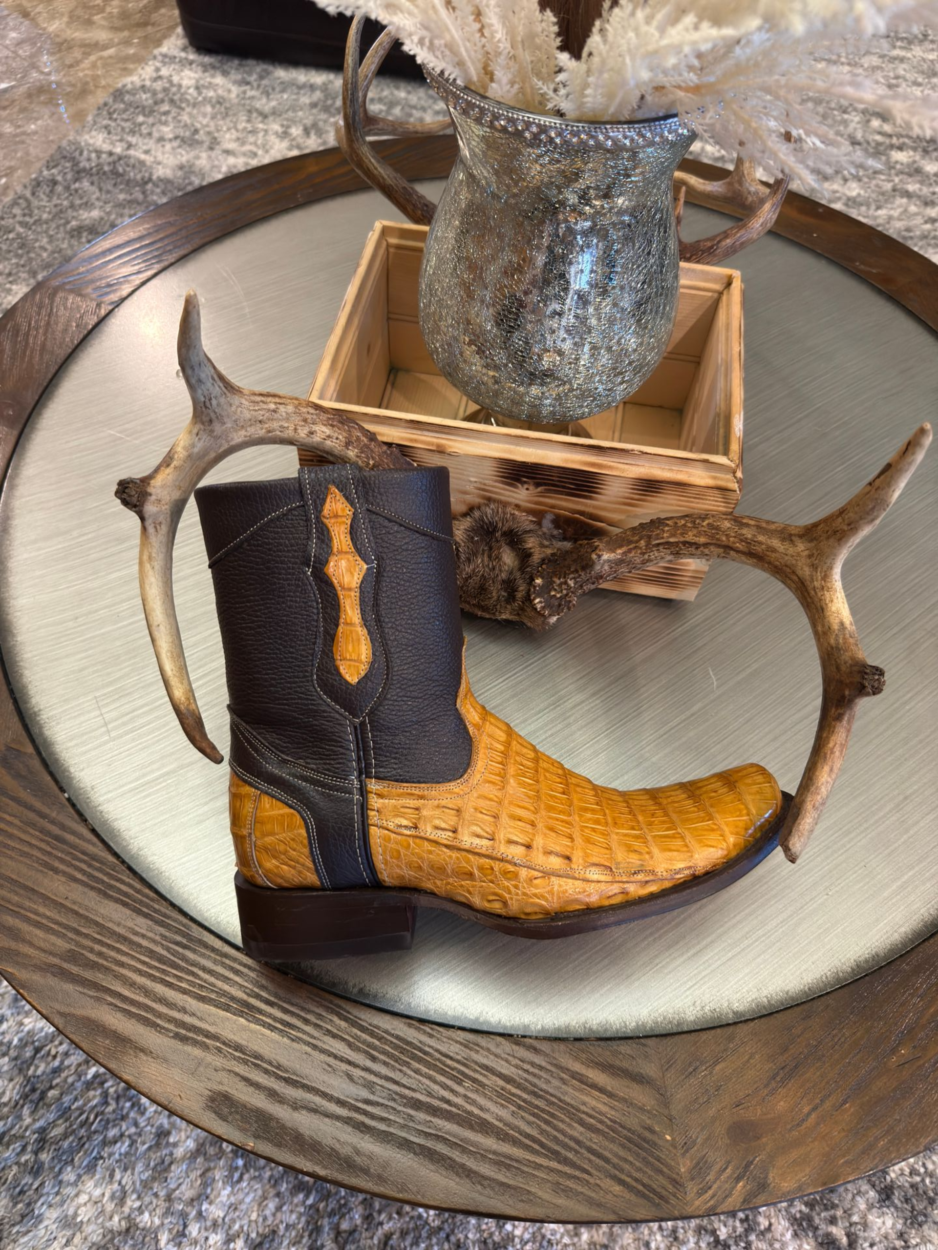Mens Exotic Butter Caiman Cowboy Ankle Boots JW Ranch