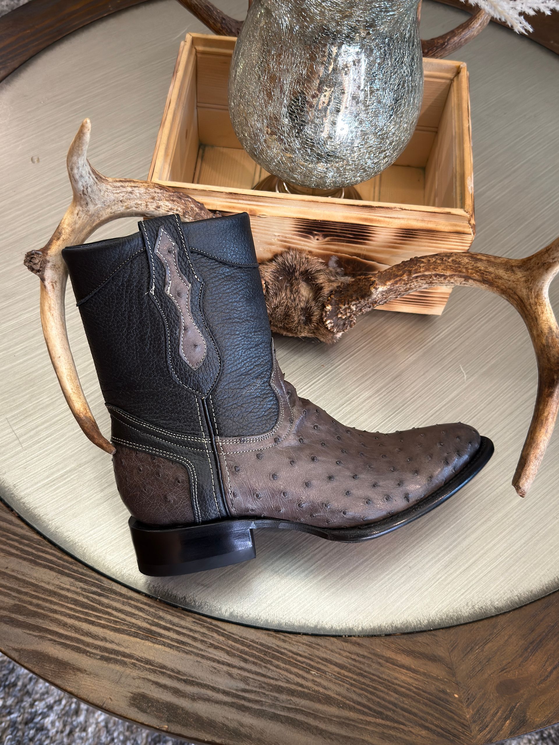 Men's Exotic Ostrich Grey Ankle Cowboy Boots JW Ranch