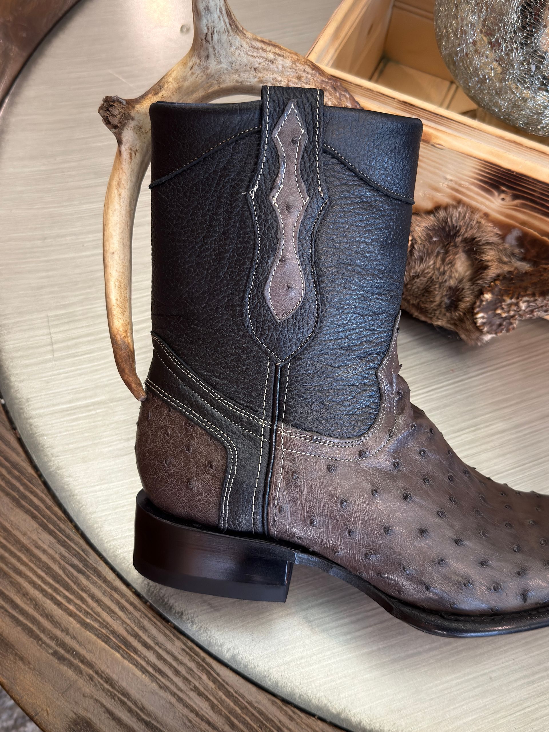 Men's Exotic Ostrich Grey Ankle Cowboy Boots JW Ranch