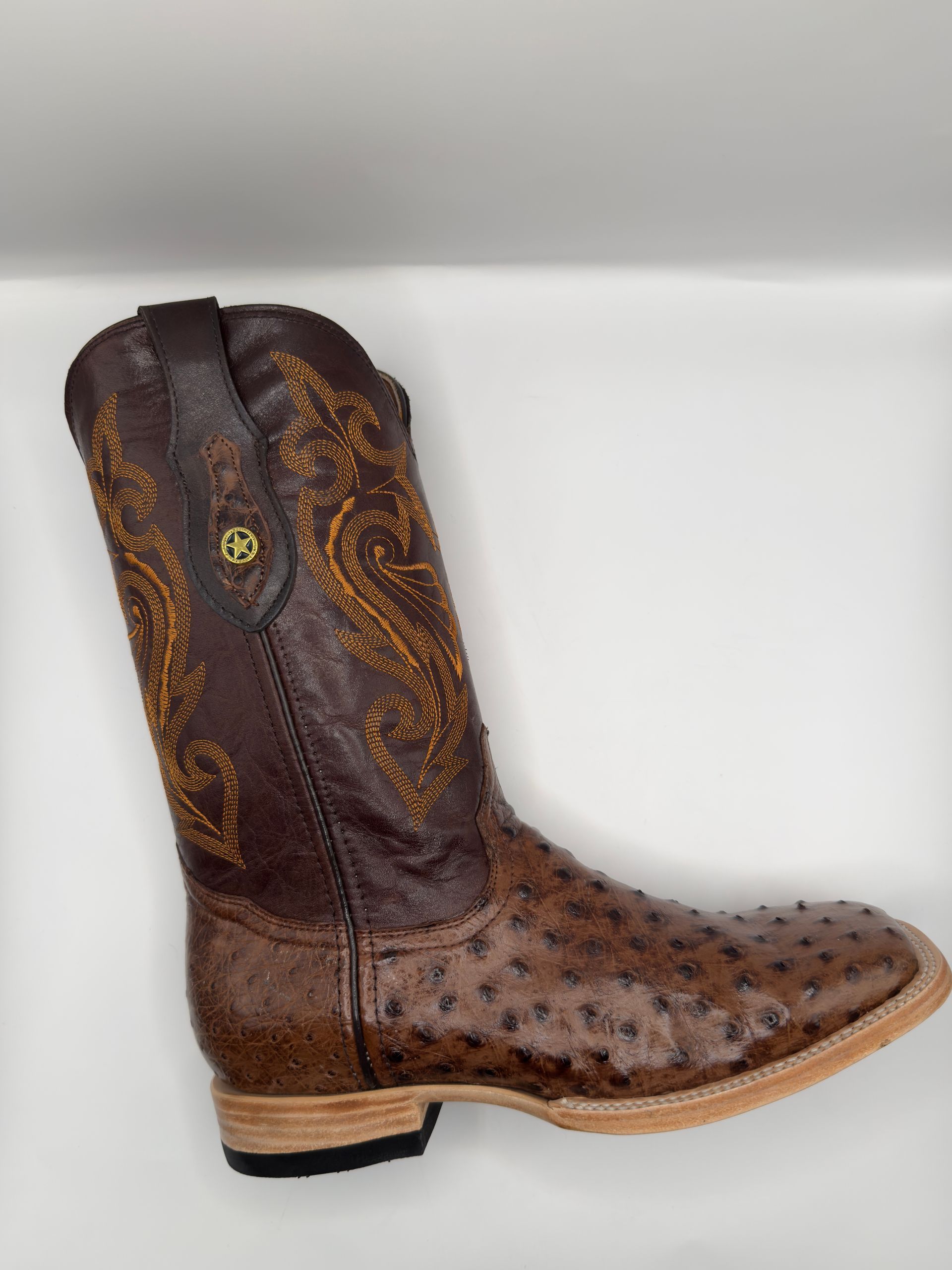 RR Western Mens Exotic Ostrich Tobacco Cowboy Boots