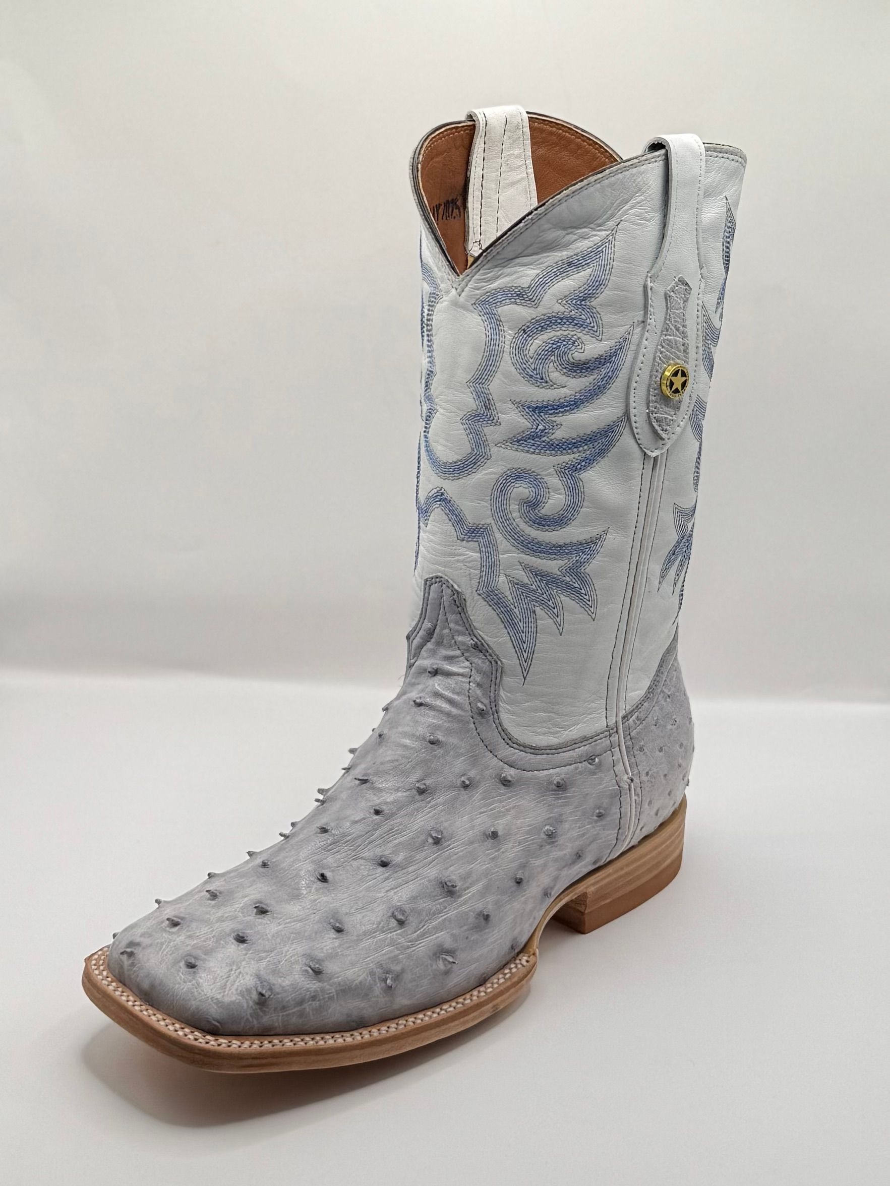 RR Western Mens Exotic White Bruciatto Ostrich Cowboy Boots