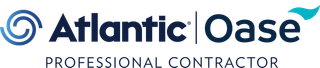 Atlantic Oase logo with swirls and water drop, and the words